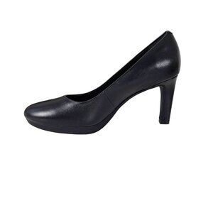 Clarks Womens Elegant Premium Black Leather 3" Heeled Pumps Size 7.5M Classic